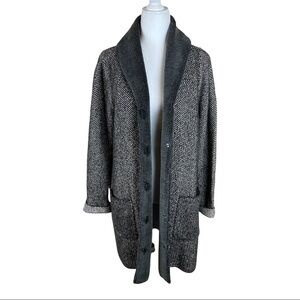 J. JILL Grey Soft Tweed Knit Button Front Oversized Cardigan
